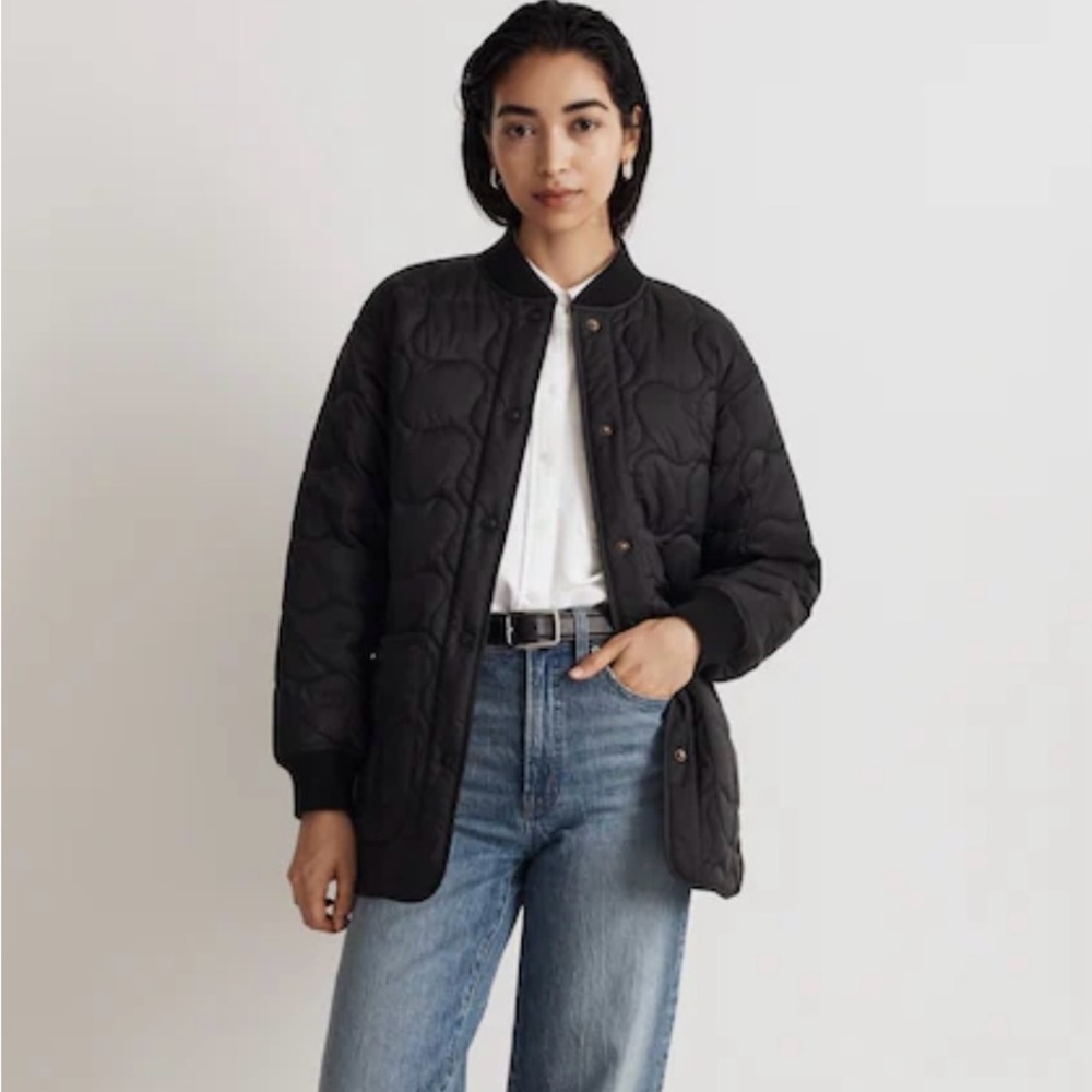 Madewell sz S Black Quilted Oversized Bomber Jacket Women’s like new condition - Picture 14 of 16